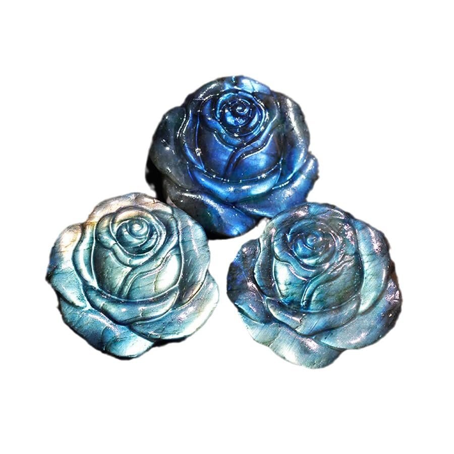 CHYIFSHIYM Natural Labradorite Rose Carving 1.51.4in Handcrafted Healing Crystal Flower for DIY Jewelry, Pendant, and Home Energy Dcor