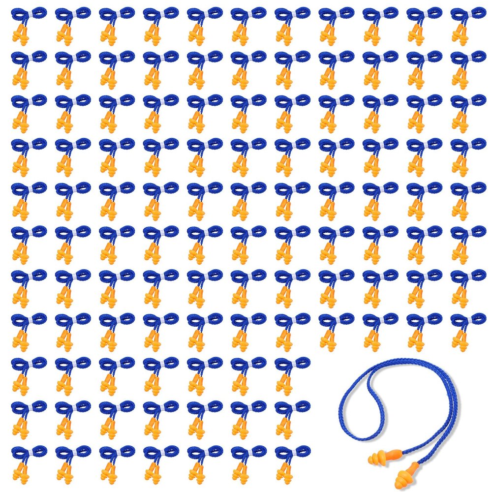 220 Pairs Orange Silicone Ear Plugs with String, Reusable Earplugs Individually Wrapped, 25dB NRR Corded Ear Plugs Hearing Protection Earplugs Noise Reduction for Work Sleep Sports Study