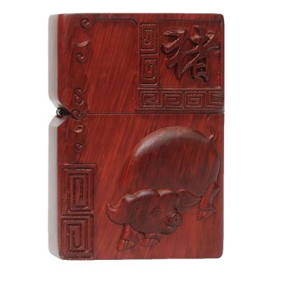 2025 New Natural Red Sandalwood for Zippo Lighter Case - Hand-Carved Rosewood Shell Box - Replacement Case Only (Not Include Insert) (Zodiac Dog)