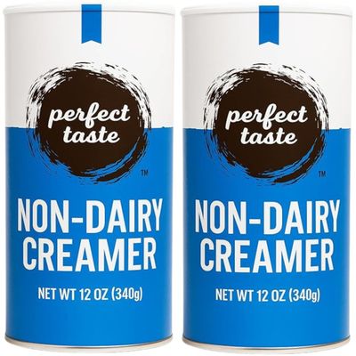 Perfect Taste Non-Dairy Creamer Two Canisters (12 oz Each, 24 oz Total) Shelf-Stable Powdered Coffee Creamer with Resealable Lids Packaged by CMC Products