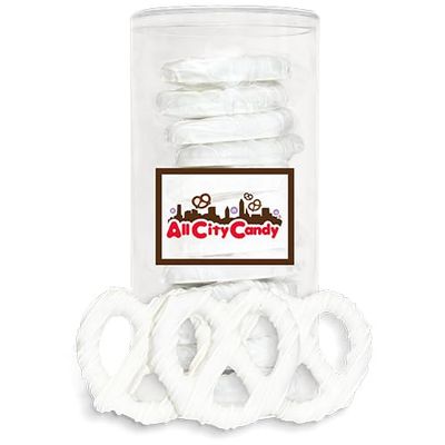 All City Candy Pretzel Twists - Hand-Dipped White Chocolate Covered Pretzel Twists Holiday ready Sweet & Salty Treats, Individually Wrapped,12-Piece Gift Tube, Perfect for Seasonal Celebrations, Weddings, Winter themed parties
