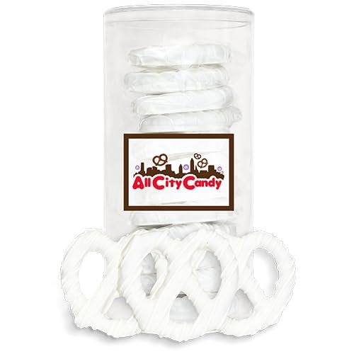 All City Candy Pretzel Twists - Hand-Dipped White Chocolate Covered Pretzel Twists Holiday ready Sweet & Salty Treats, Individually Wrapped,12-Piece Gift Tube, Perfect for Seasonal Celebrations, Weddings, Winter themed parties