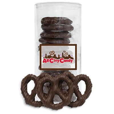 All City Candy Pretzel Twists - Hand-Dipped & Drizzled Rich Dark Chocolate Covered Treats Gourmet Sweet & Salty Holiday Gifts, Individually Wrapped, 12-Piece Gift Tube, Perfect for Thanksgiving or Elegant Corporate Gifting