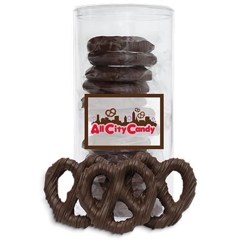 All City Candy Pretzel Twists - Hand-Dipped & Drizzled Rich Dark Chocolate Covered Treats Gourmet Sweet & Salty Holiday Gifts, Individually Wrapped, 12-Piece Gift Tube, Perfect for Thanksgiving or Elegant Corporate Gifting