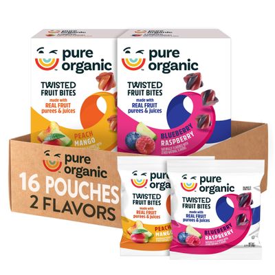 Pure Organic Twisted Fruit Bites, Kids Snacks, Fruit Snacks, Variety Pack (16 Pouches)
