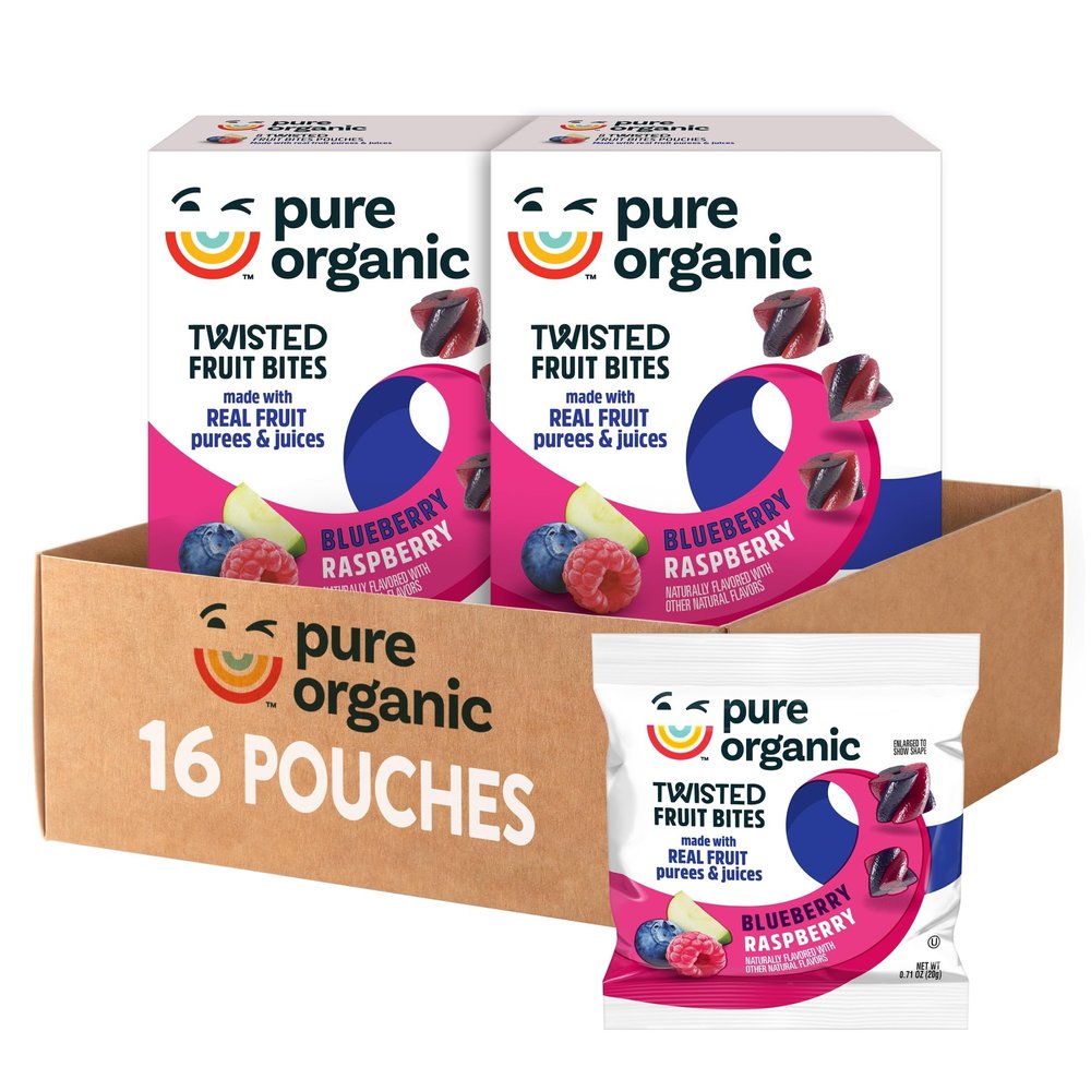 Pure Organic Twisted Fruit Bites, Kids Snacks, Fruit Snacks, Blueberry Raspberry (16 Pouches)