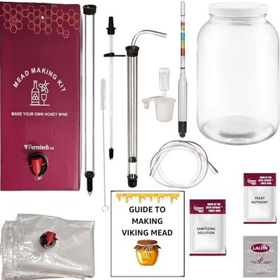 21 Piece Deluxe Mead Making Kit - Reusable Make Your Own Mead Kit - Yields 1 Gallon of Mead | Beer Wine Fruit Wine Kombucha Compatibility