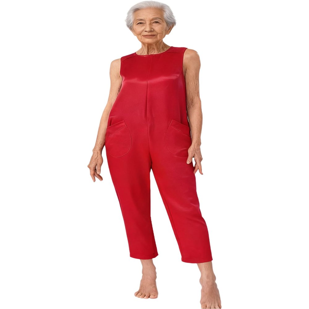 vastwit Women Unisex Physiotherapy Long-Term Bedridden Patients Acupuncture Sleepwear Bedroom Dementia Clothes Red Medium