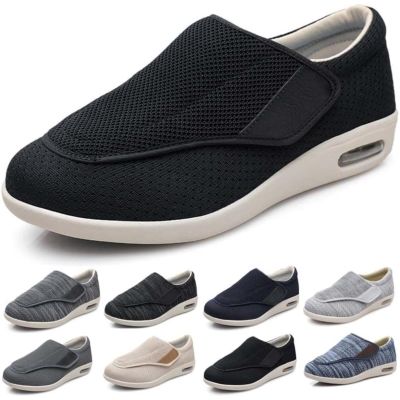 Diabetic Shoes for Edema, Extra Width, Lightweight Walking Shoes, Adjustable Closure, Breathable Non-Slip Sneakers with Air Cushion for Swollen Feet Black
