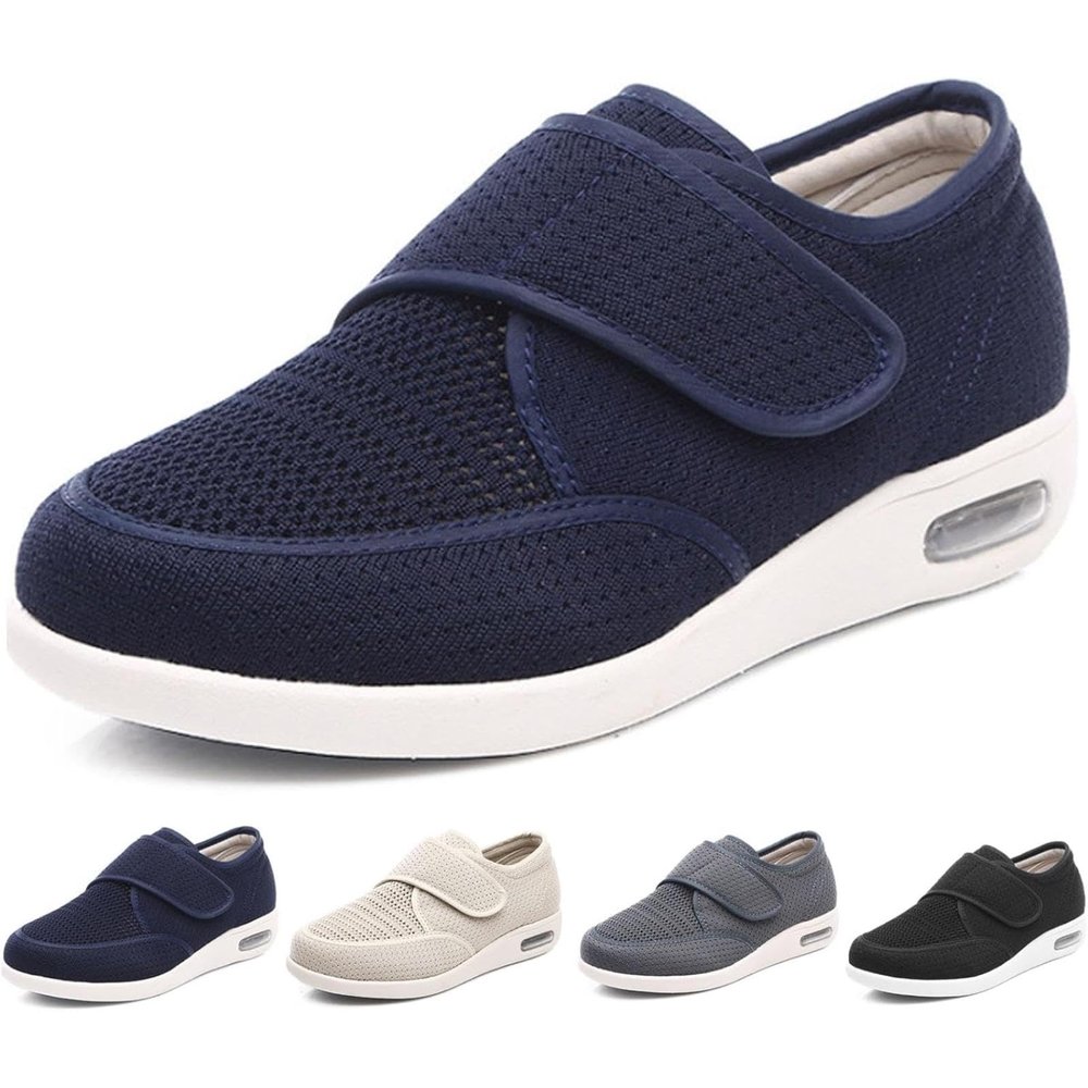 Extra Wide Air Cushion Shoes, Lightweight Diabetic Sneakers with Adjustable Closures, Easy On/Off Walking Shoes for Elderly, Comfortable Footwear for Swollen Feet Blue