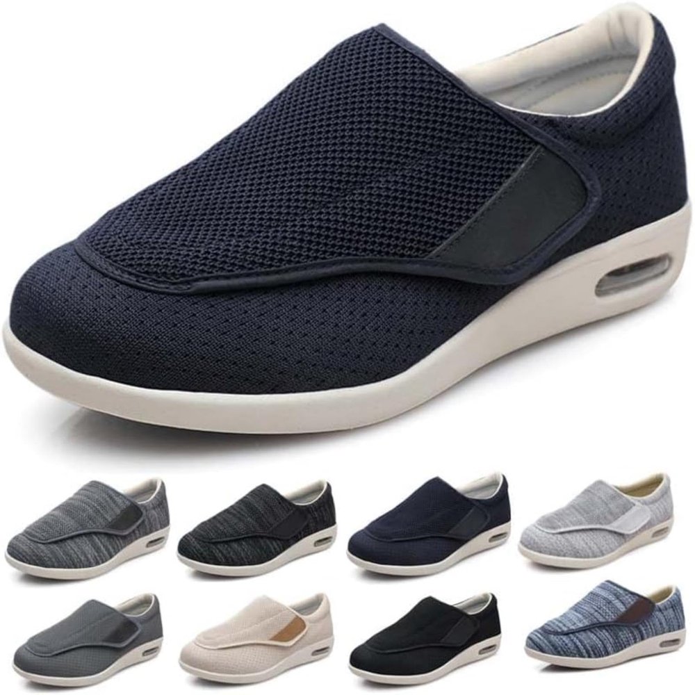 Diabetic Shoes for Edema, Extra Width, Lightweight Walking Shoes, Adjustable Closure, Breathable Non-Slip Sneakers with Air Cushion for Swollen Feet Blue