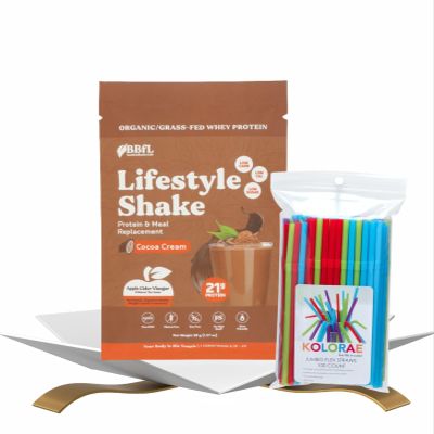 BBfL Whey Protein Cocoa Cream Packet 38.5 g Bundle with Assorted Plastic Flexible Drinking Straws Chocolate Protein Powder with ACV, Prebiotics, and Enzymes for Gut Support Gift Set (2 Items)
