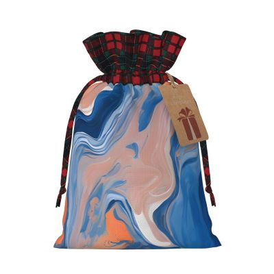 KYVTYBGDD Christmas Drawstring Gift Bags With Tags, White Yellow And Blue Print Xmas Gift Wrapping Bag, Candy Bag, Present Wrapping Bag, Christmas Ornaments, New Year, Holiday Party Goodies