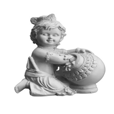 SrI Krishna CULTURE-Krishna Stealing Butter from Pot-Height-5.5 Inches-Resin-White