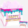 JORHANCE Baseball Drip Birthday Gift Bags With Tissue Paper & Bday Card - Large Wrapping Paper Bag for Ice Cream Drip Baseball Birthday Party Decorations view 1