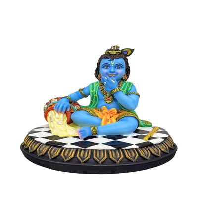 SrI Krishna CULTURE-Medium New Krishna Eating Butter from Pot-Height-7 Inches-Multicoloured-Resin