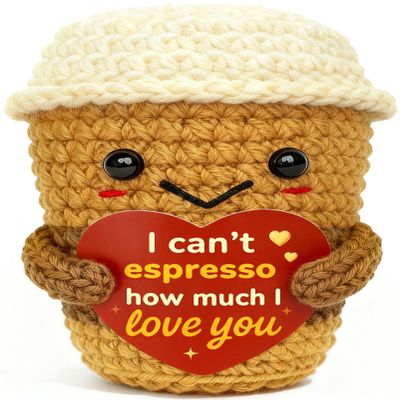 Krinisou I Love You Coffee Gift for Girlfriend Boyfriend Cute Handmade Crochet Espresso Plush, Romantic Gift for Wife Husband, Valentines Day Anniversary Birthday