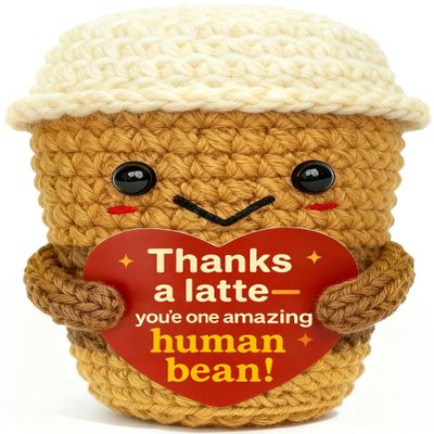 Krinisou Thank You & Appreciation Gift for Women Men, Coworkers, Teachers, Friends Cute Handmade Crochet Thanks a Latte Coffee Cup Plush for Coffee Lovers