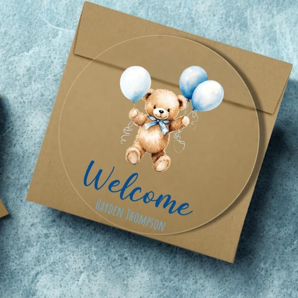 Newborn Bundle of Joy Baby Boy Arrival Blue Teddy Bear Balloons Birth Announcement Cards Personalized Custom Made Gift | Share Big News W/ Family & Friends | Envelope Included | Welcome Your New Baby in Style
