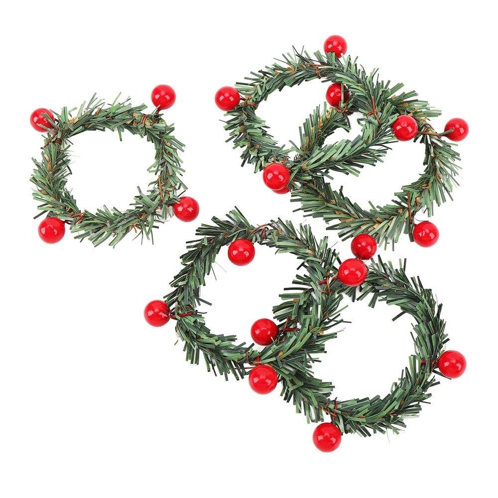 Aramox Xmas Candle Rings, 12Pcs Mini Wreaths for Pillars & Tapers, Artificial Berry & Grass Holiday Decor for Table, Wedding & Party