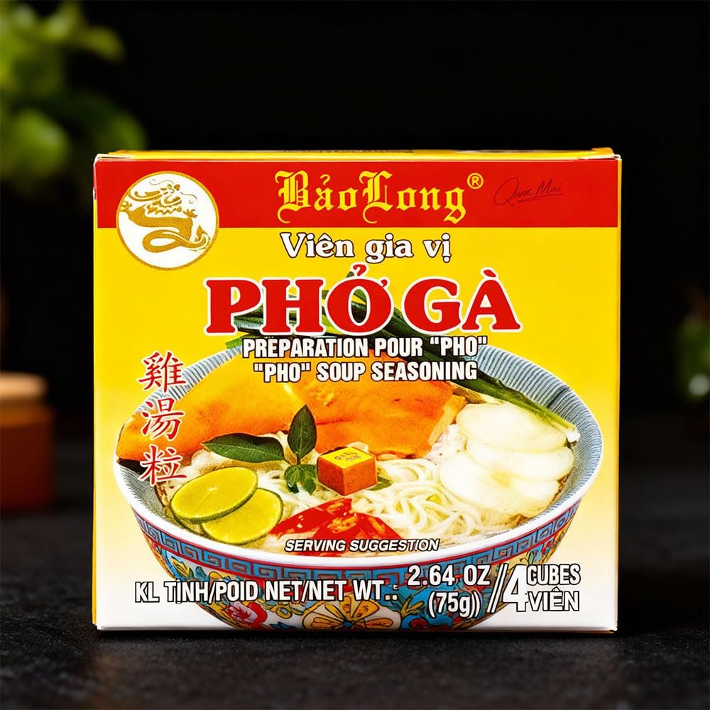 Bao Long Pho Ga Soup Seasoning 2.64 oz (6 pack) Vietnamese Chicken Pho Soup Base Authentic Broth Cubes for Clear, Fragrant Noodle Soup 4 Cubes