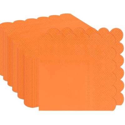 RINDOJIN 100 pcs 2-Ply Orange Scalloped Cocktail Napkins Folded 5 x 5 inch Fall Disposable Paper Dessert Napkins for Dinner Birthday Wedding Halloween Thanksgiving Party Autumn Beverage Napkin