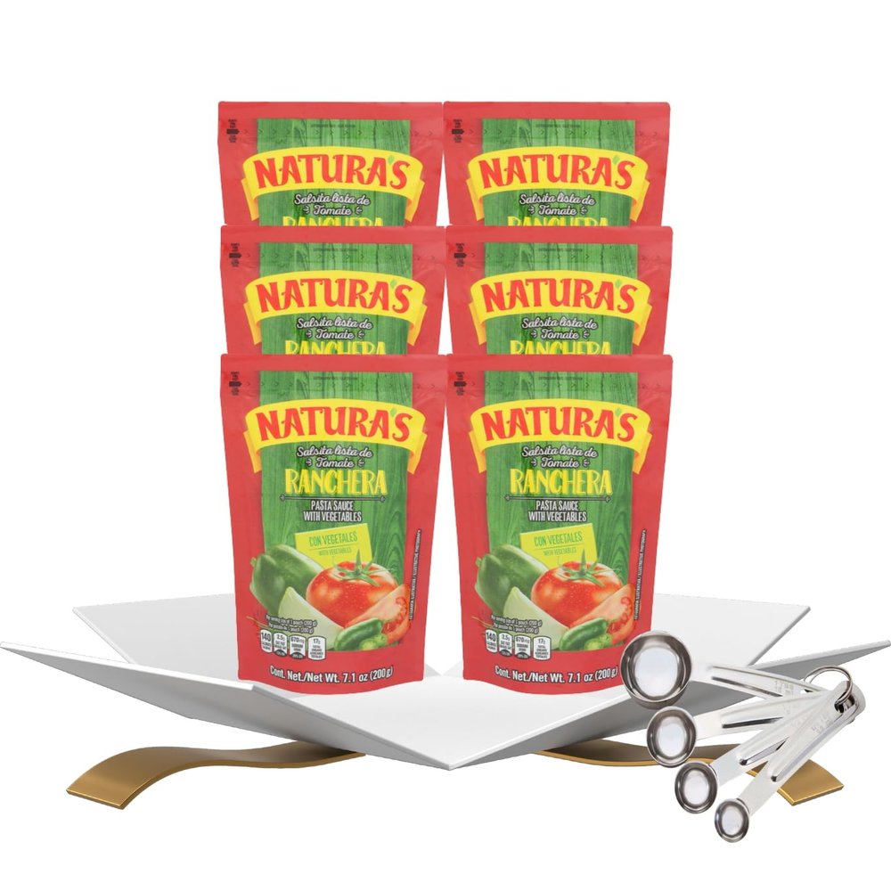 6x Naturas Paste Tomato Paste Ranchera (7.1 OZ.) Bundle with Measuring Spoon for Cooking Sauces, Stews and Meals Gift Set (7 Items)