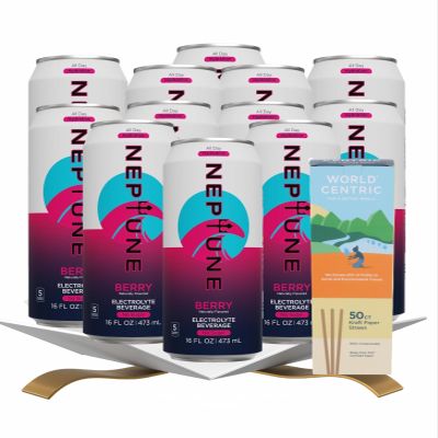 12x Enhanced Berry Water 16 fl oz Bundle with 50pc Paper Straws Refreshing Flavored Hydration Drink for Daily Use and On-the-Go Convenience Gift Set (13 Items)