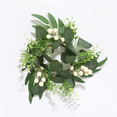 2 Pcs Eucalyptus Candle Ring Small Artificial Wreaths Greenery Leaves Pillar Holder Centerpieces for Wedding Door Wall Window Kitchen Cabinet Farmhouse Decoration(White)