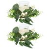 2 Pcs Eucalyptus Candle Ring Small Artificial Wreaths Greenery Leaves Pillar Holder Centerpieces for Wedding Door Wall Window Kitchen Cabinet Farmhouse Decoration(White) view 2