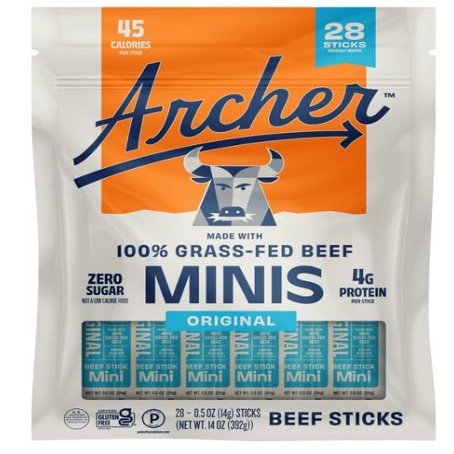 Archer Mini GrassFed Beef Sticks (28-pack), High Protein Snack 28 x 0.5oz Sticks
