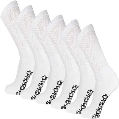 12 Pairs White Unisex Diabetic-Style Crew Socks with Gripper Sole, Loose-Top Comfort, Size 1315