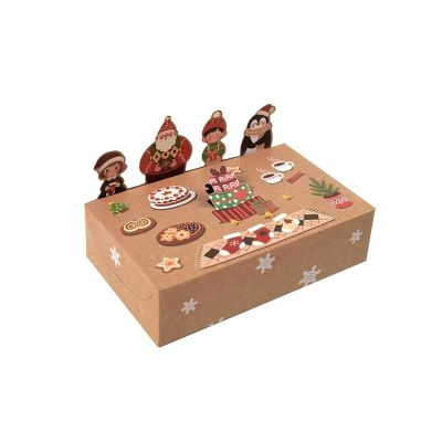 10Pcs Christmas Cartoon Boxes 3D Bear Santa Claus Christmas Candy Kraft Paper Cookie Boxes for Gift Giving School Party(Brown 10pcs set)