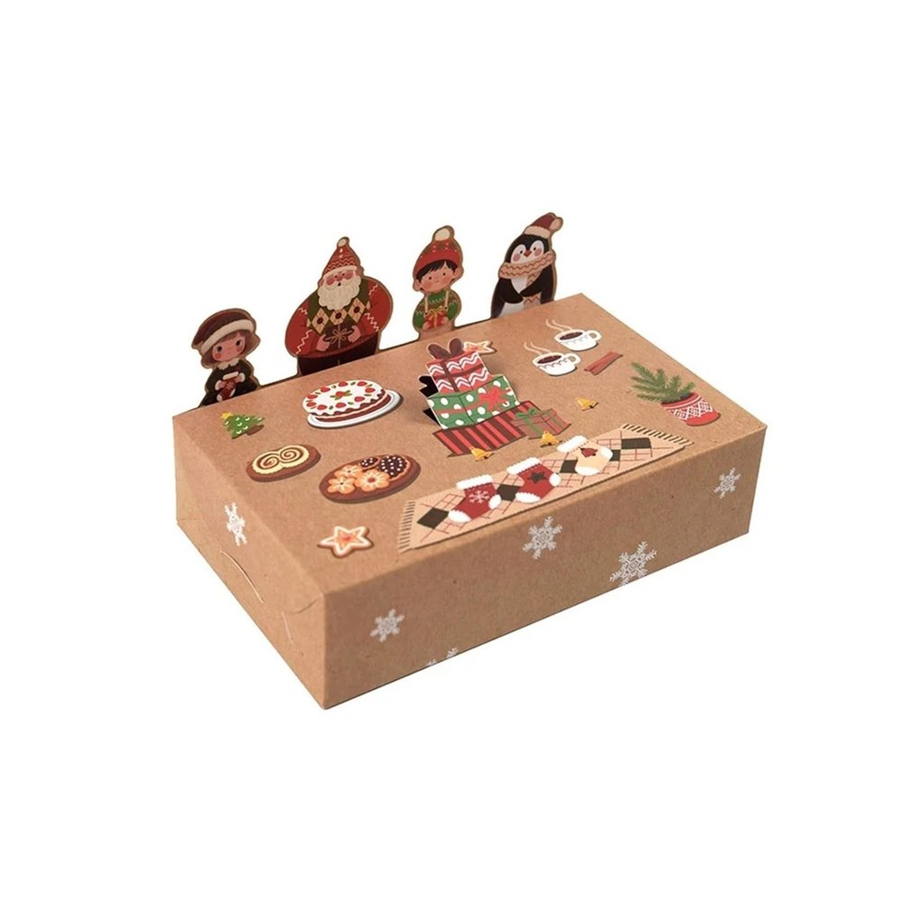 10Pcs Christmas Cartoon Boxes 3D Bear Santa Claus Christmas Candy Kraft Paper Cookie Boxes for Gift Giving School Party(Brown 10pcs set)