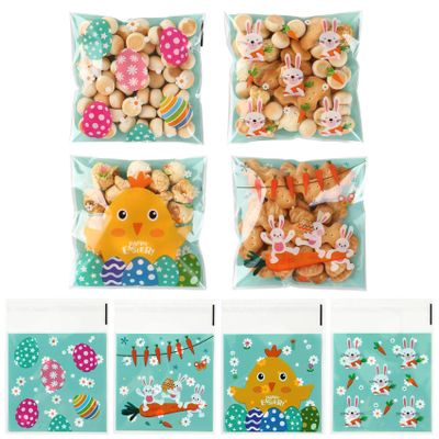 100 PCS Easter Self-sealing Cellophane Bags(4x4 Inch) for Candy Goodie Treat Snack Goody Cookie Small Gifts Wrap Plastic Ziplock Bag Baggies Pouch Easter Party Favors Supplies Decorations Table Decor