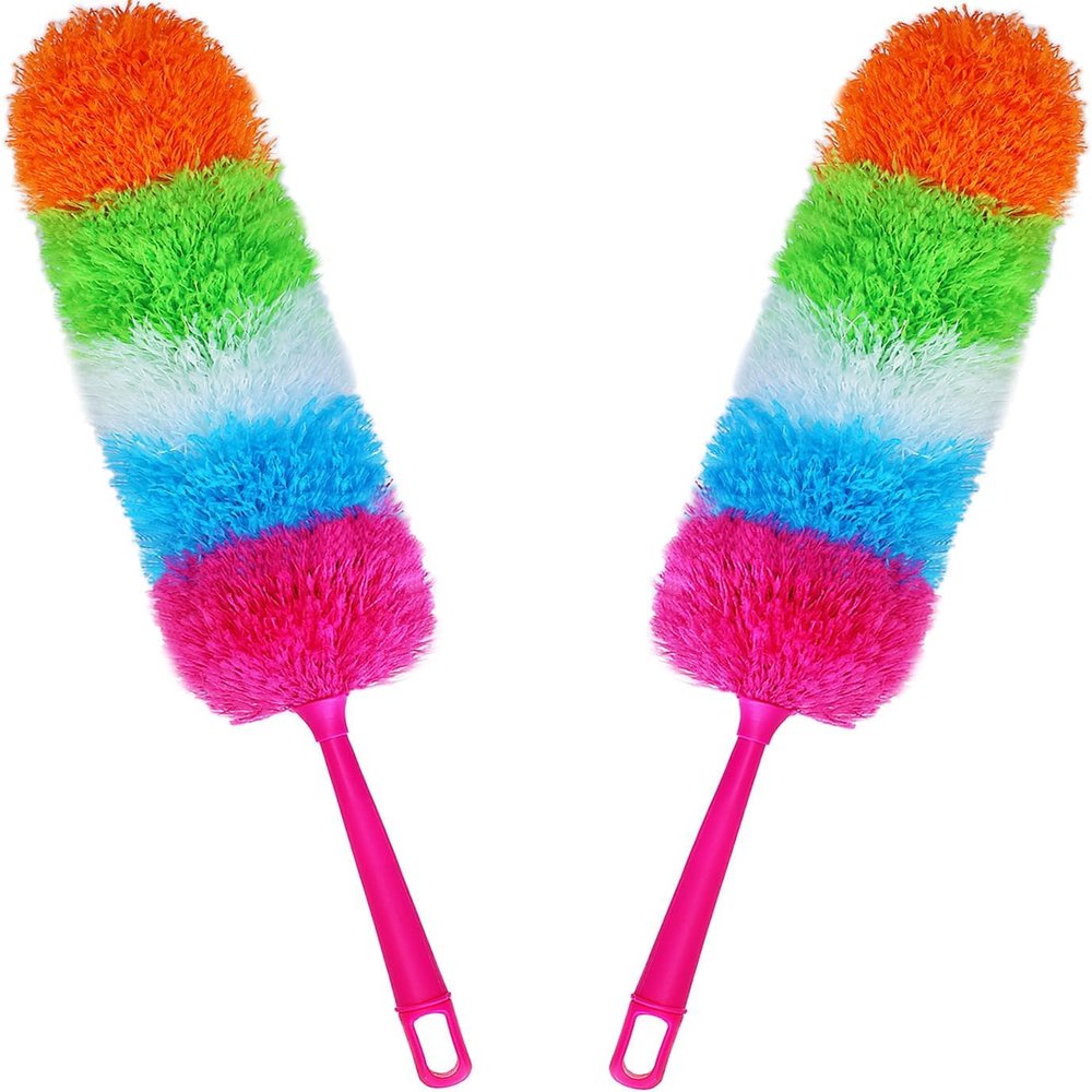 2 Pack Microfiber Feather Duster for Cleaning, with Extendable Pole, Hand Washable Dusters, Cleaning Tools for Office, Car, Window, Furniture
