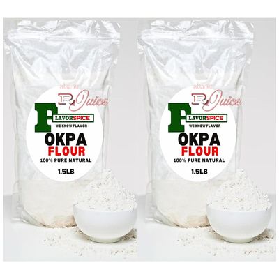 100% Natural Okpa Flour 1.5LB | 2 PACKS | Single Ingredient | ground Okpa Nuts | Bambara nuts | Bambara bean | Congo goober | Earth pea | Hog peanut | Kwaruru | Epa roro | For preparing Opka cake | Time taken cleaned, Sand free, stone free, No Weevil
