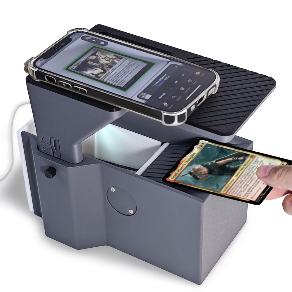 MTG Card Scanner Stand for Unsleeved Standard Size Cards - Pro - Efficiently Scan Trading Cards - Quick MTG Card Price with ManaBox & TCG Scanner for ManaBox Users, Dark Gray, Lighting