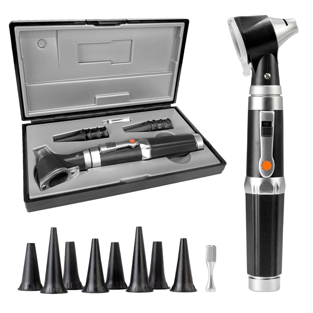 Professional Otoscope Set with LED Light, Black Medical Ear Scope Examination Kit with Multiple Specula Tips and Hard Case for Adults, Kids, Pets
