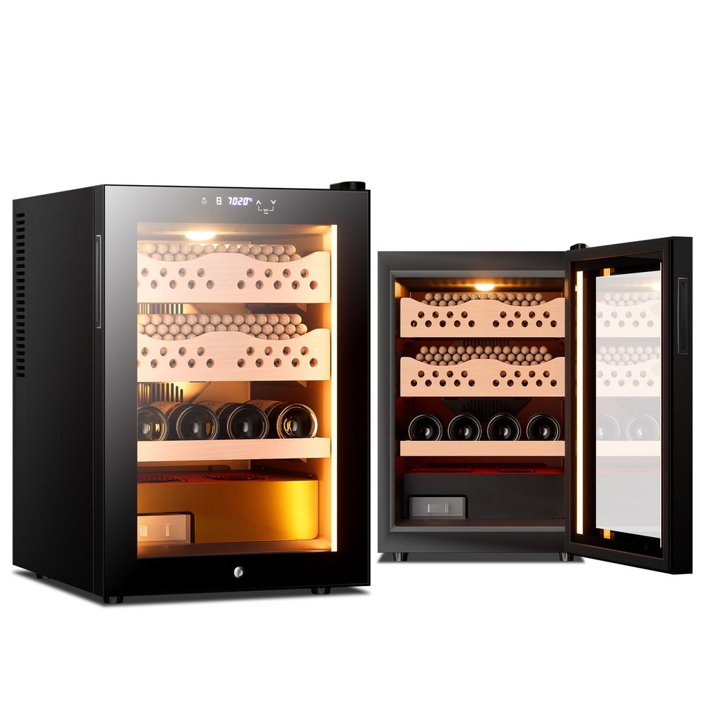 50L Electric Cigar Humidors, Thermostatic Electric Cooler Cabinet with Water Tank, Temperature & Humidity Controlable, Digital LED Screen, Electronic Wine Cooler Humidor Cedar Wood for 300 Cigars