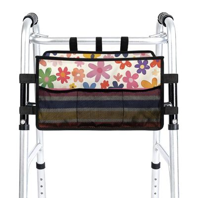 LedBack Cute Floral Stripes Walker Bag Large Capacity Organizer Storage Pouch, Basket for Walkers to Carry Things Walker Accessories for Seniors, Elderly