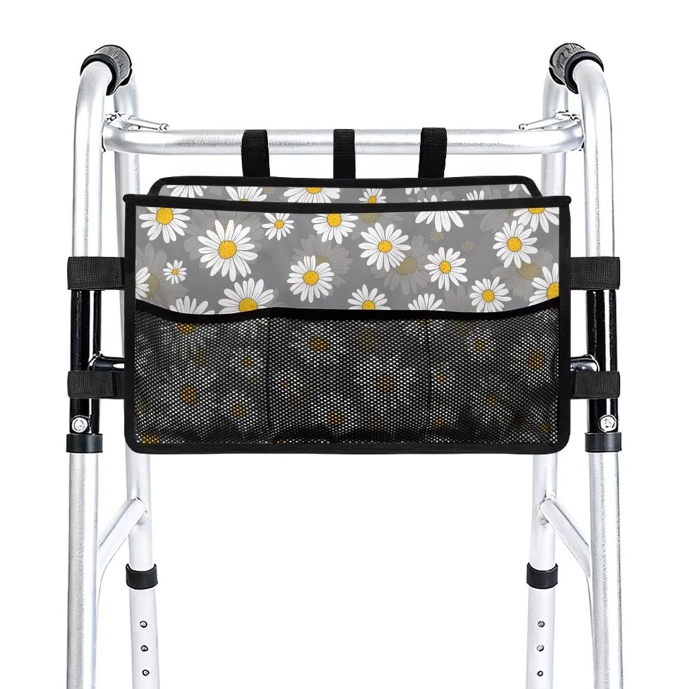 LedBack Daisy Gray Walker Bag Multi Pockets Organizer Pouch Walker Accessories Portable Large Capacity Storage Bag for Folding, Rolling Walkers