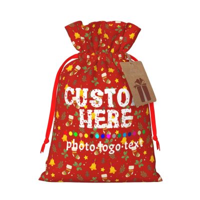 Personalized Christmas Gift Bags Custom Santa Sack With Your Own Photo Text Logo Customized Christmas Eve Box Bag for Holiday Presents Storage Red Santa Sack