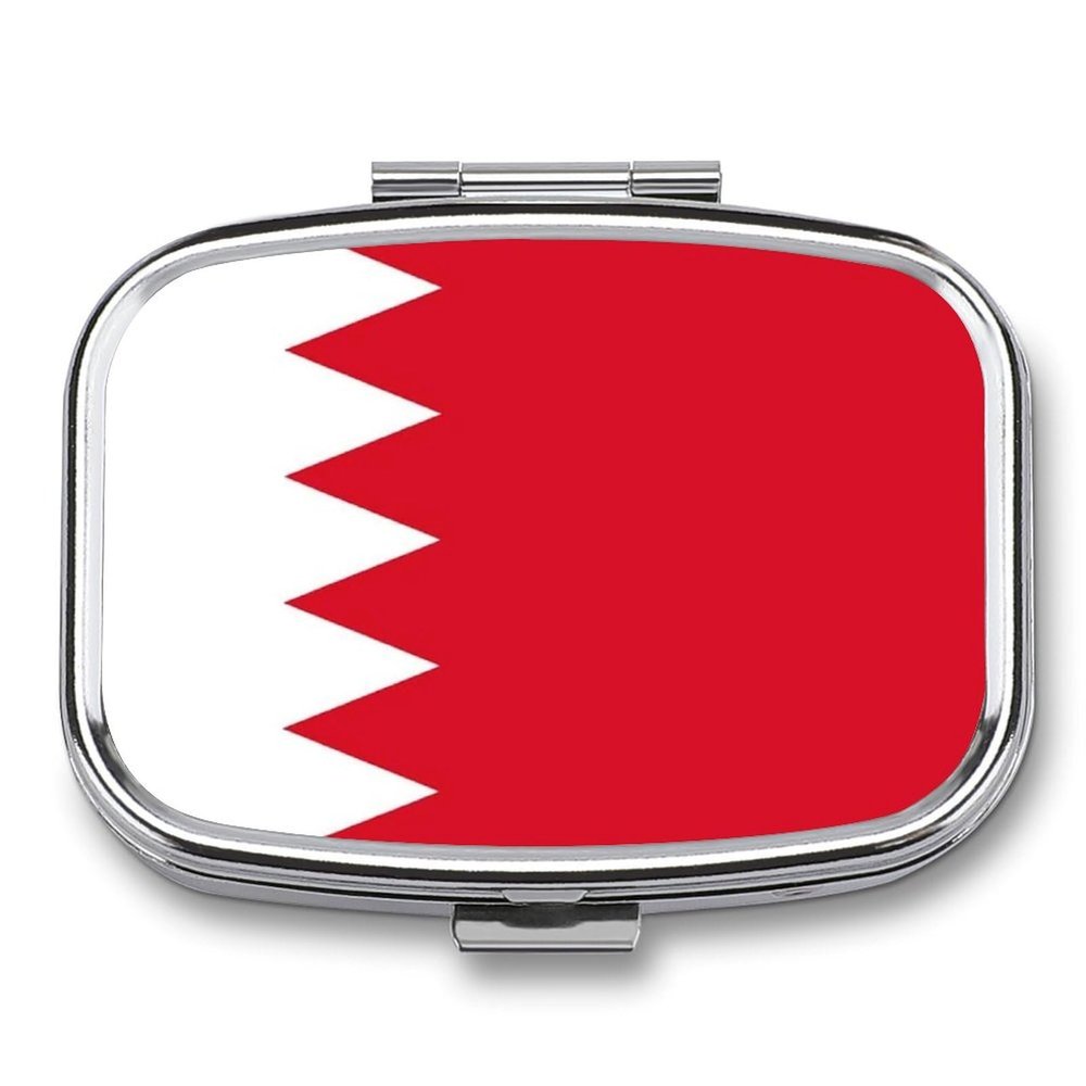 Pill Box 2 Compartment Medicine Pill Case Portable for Pocket Or Purse with Kingdom of Bahrain Flag Decorative Metal Medicine Vitamin Organizer Unique Gift