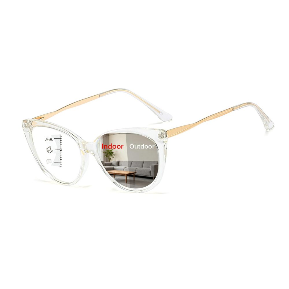 laureles Fashion Progressive Multifocal Reading Glasses for Women Photochromic Gray Sunglasses Readers Female (C3, 0.00 Magnification)