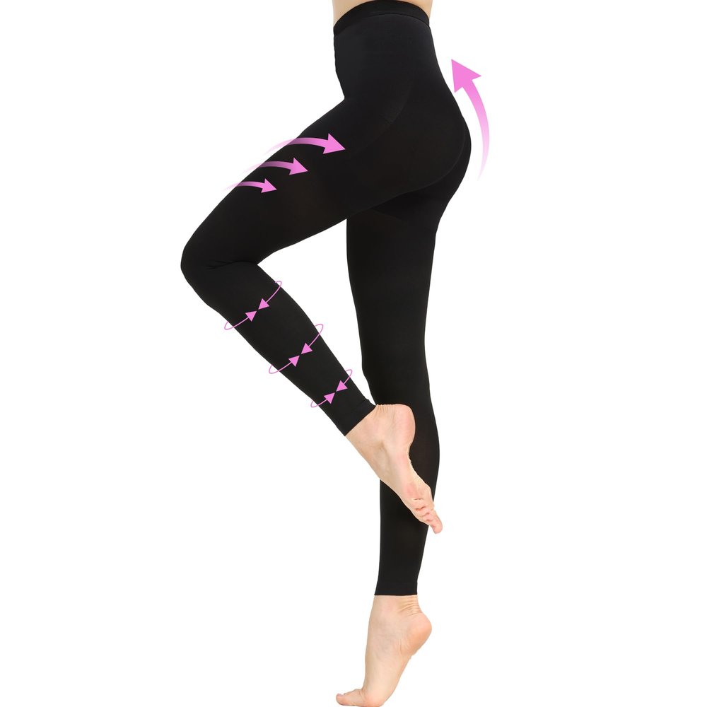 20-30 mmHg Graduated Compression Pantyhose for Women, Footless High Waist Support Compression Tights & Leggings for Swelling Relief, Circulation Boost & Travel Comfort, Black, Large