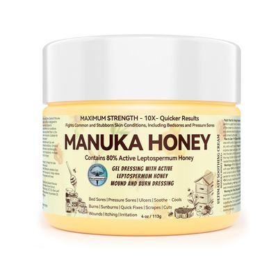 Manuka Honey 5x Accelerated Healing Relief Care Products, Advanced Cream for Buttocks Bed Sores Cream, Pressure Sores, Wounds, Ulcers, Cuts, Scrapes, Burns Deep, Fast-acting, Non-greasy and irritating