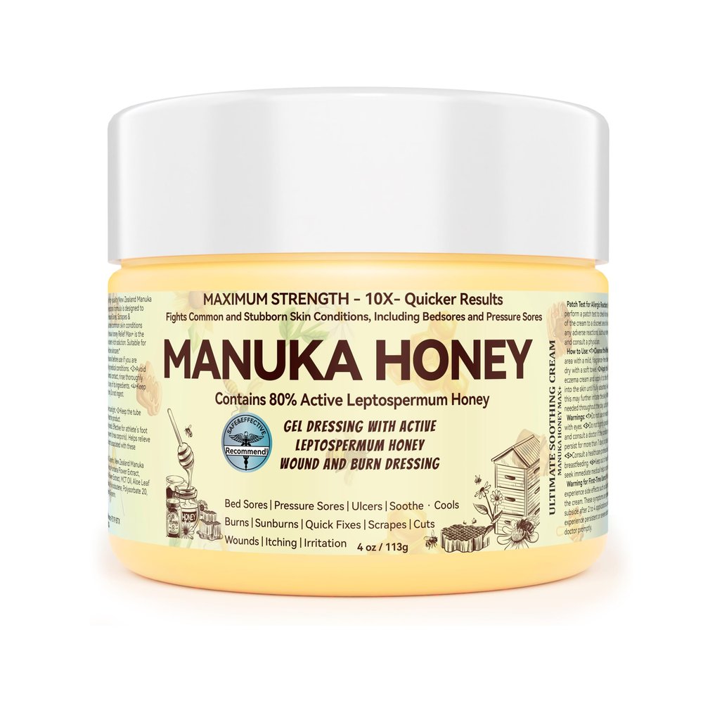 Manuka Honey 5x Accelerated Healing Relief Care Products, Advanced Cream for Buttocks Bed Sores Cream, Pressure Sores, Wounds, Ulcers, Cuts, Scrapes, Burns Deep, Fast-acting, Non-greasy and irritating