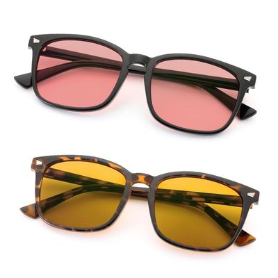2 Pack Indoor FL-41 Pink & Outdoor Fluorescent-60 Brown Tinted Migraine Light Sensitivity Glasses for Photophobia, Fluorescent LED Glare and Computer, Two Pairs Blue Light Blocking Eyeglasses