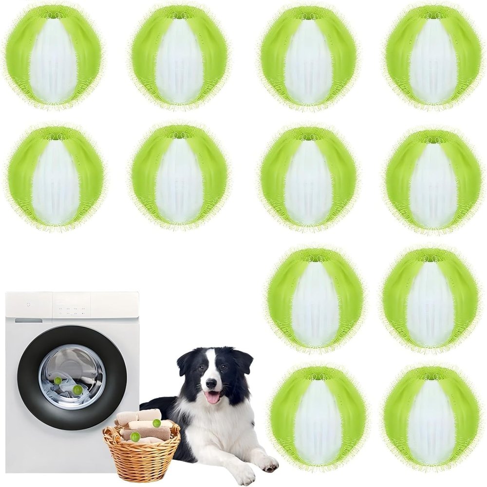 12 PCS Pet Hair Remover for Laundry, Reusable Dog Cat Hair Remover Tool Laundry Pet-Hair Captures fro Clothes and Bedding Wont Damage Your Clothes (Green)
